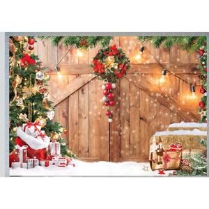 8x6FT Christmas Backdrop for Photography Winter Christmas Rustic Barn Wood Door